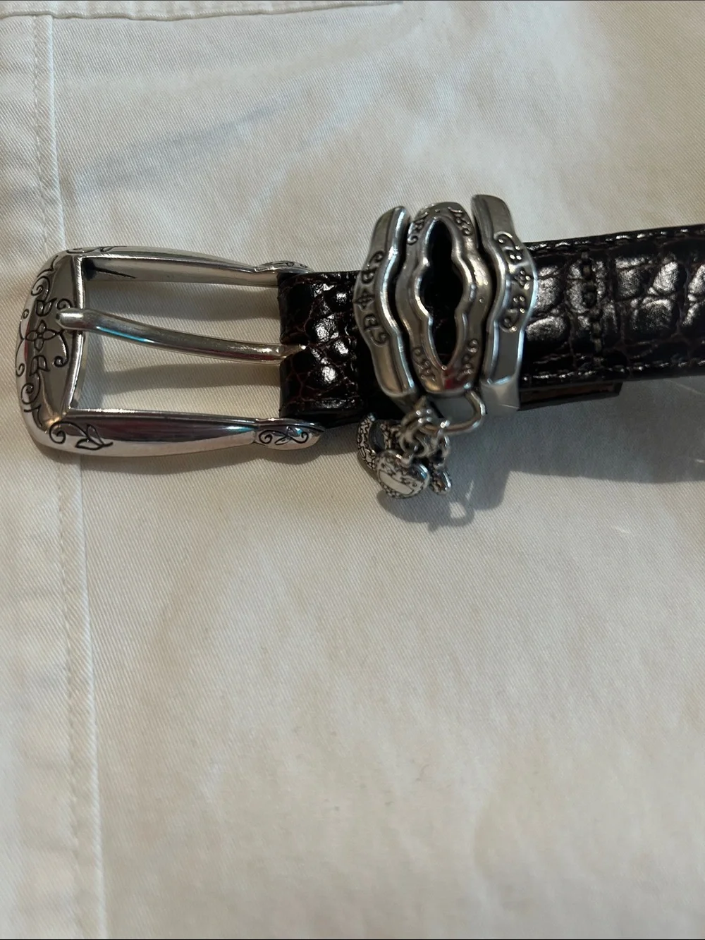 Brighton Woman’s Dark Brown Leather Belt with Decorative Silver Buckle